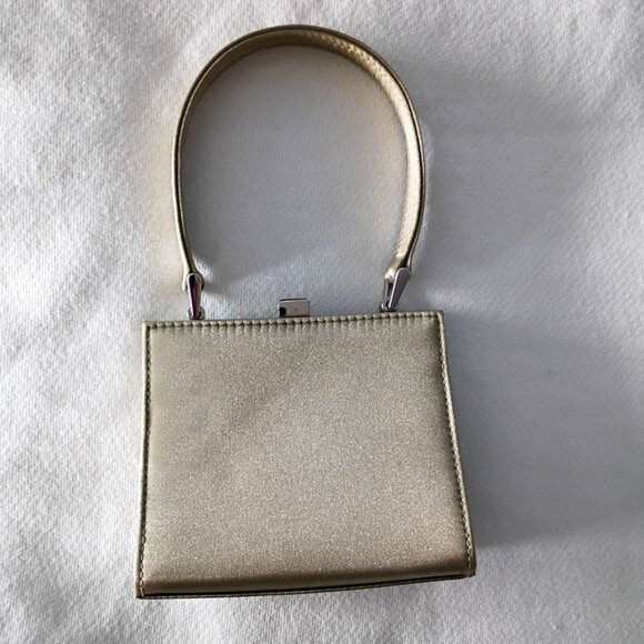 Nine West Gold Satin Mini Evening Bag Top-Handle Purse Push-lock clasp - Picture 1 of 5